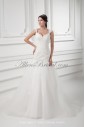 Satin and Tulle Straps Neckline Ball Gown Floor Length Embroidered Wedding Dress