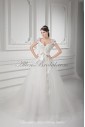 Satin and Net V-Neckline Ball Gown Sweep Train Flowers Wedding Dress