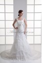 Satin and Lace Straps Neckline A-line Chapel Train Wedding Dress