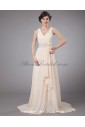 Chiffon V-Neck Sweep Train A-Line Mother Of The Bride Dress with Embroidered and Flower