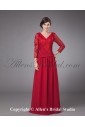 Chiffon V-Neck Floor Length A-Line Mother Of The Bride Dress with Long Sleeves