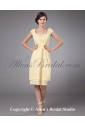 Chiffon Square Neckline Mini Column Mother Of The Bride Dress with Ruffle and Cap-Sleeves