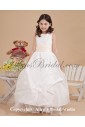 Satin and Yarn Bateau Neckline Ankle-Length Ball Gown Flower Girl Dress with Bow and Flowers