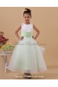 Taffeta and Organza Jewel Neckline Ankle-Length Ball Gown Flower Girl Dress with Bow