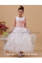Organza Jewel Neckline Ankle-Length Ball Gown Flower Girl Dress with Hand-made Flower