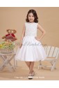 Satin Jewel Neckline Knee-Length Ball Gown Flower Girl Dress with Embroidered 