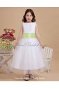 Tulle Jewel Neckline Tea-Length A-Line Flower Girl Dress with Bow