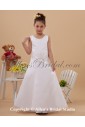 Satin and Organza Scoop Neckline Ankle-Length A-Line Flower Girl Dress with Beading