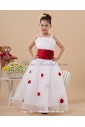 Satin Straps Neckline Ankle-Length Ball Gown Flower Girl Dress with Hand-made Flower