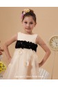 Organza and Satin Jewel Neckline Tea-length A-line Flower Girl Dress with Embroidered 