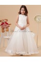 Satin and Organza Jewel Neckline Floor Length Ball Gown Flower Girl Dress with Embroidered