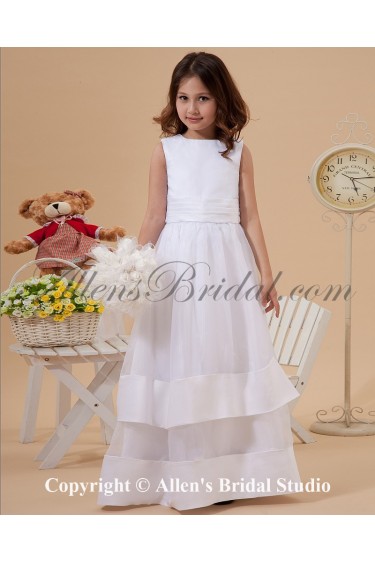 Organza and Satin Jewel Neckline Ankle-Length A-Line Flower Girl Dress with Bow
