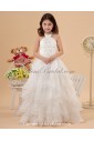 Satin and Organza Halter Neckline Floor Length Ball Gown Flower Girl Dress with Embroidered and Ruffle