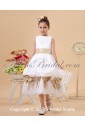 Satin and Lace Jewel Neckline Tea-Length Ball Gown Flower Girl Dress with Bow