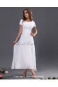Chiffon Bateau Neckline Ankle-Length A-line Bridesmaid Dress with Short Sleeves