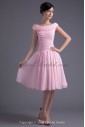 Chiffon Off-the-Shoulder Ball Gown Knee-Length Directionally Ruched Cocktail Dress