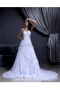 Chiffon Satin Sweetheart Chapel Train A-line Wedding Dress with Ruffle Beading