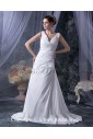 Satin V-Neck Court Train A-Line Wedding Dress with Ruffle