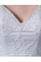 Satin and Lace V-Neck Chapel Train A-Line Wedding Dress with Embroidered Beaded