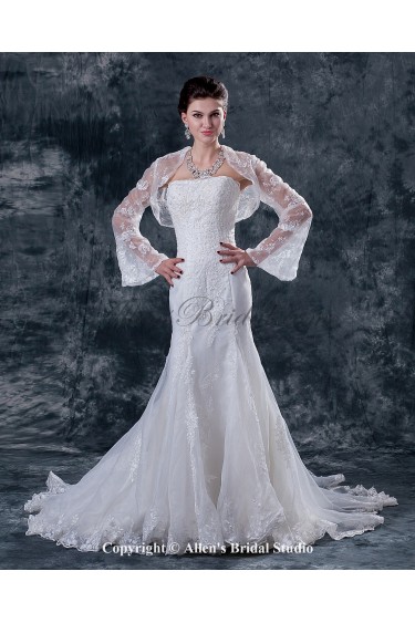 Lace Strapless Chapel Train Mermaid Wedding Dress with Jacket