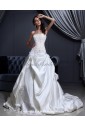 Satin and Lace Strapless Cathedral Train Ball Gown Wedding Dress