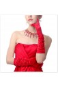 Red Satin Elbow Length Fingertips Flower Bridal Gloves