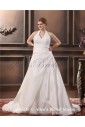 Halter Satin Embroidered Court Train Plus Size Wedding Dress