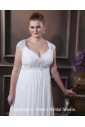 V-Neck Elegant Chiffon Satin Floor-length Plus Size Wedding Dress