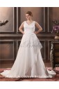 Elegant Sleeveless Sweep Train A-Line V-Neck Plus Size Wedding Dress