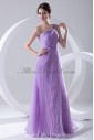 Organza One-Shoulder Neckline Column Floor-Length Crisscross Ruched Prom Dress