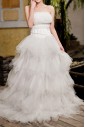 Organza Strapless Floor Length Ball Gown with Handmade Flowers