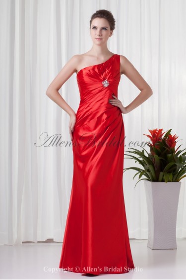 Satin One-Shoulder Neckline Sheath Floor Length Ruched Prom Dress