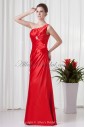 Satin Asymmetrical Neckline Sheath Floor Length Directionally Ruched Prom Dress