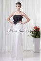 Satin Strapless Neckline Sheath Floor Length Hand-made Flower Prom Dress