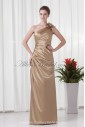 Satin One-Shoulder Neckline Sheath Floor Length Gathered Ruched Prom Dress