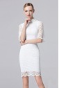 Lace High Neck Sheath / Column Cocktail Party / Prom Dress Knee-length with Crystal