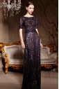 Half Sleeve Floor-length Scoop Evening Dress with Paillettes