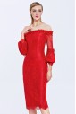 Off-the-shoulder 3/4 Length Sleeve Scoop Sheath / Column Knee-length Cocktail Party / Prom Dress