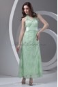 Lace Halter Neckline Column Ankle-Length Sash Prom Dress