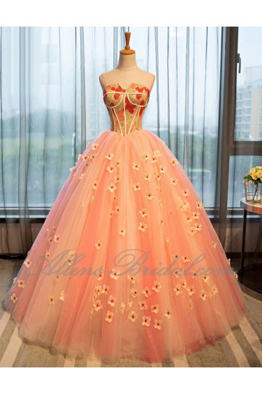 Ball Gown Strapless Evening / Prom Dress with Flower(s)