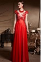 V-neck Floor-length Short Sleeve Lace,Satin Formal Prom / Evening Dress