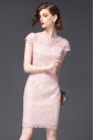 Organza Lace Sheath / Column Knee-length Short Sleeve Scoop Lace Mother of the Bride Dress