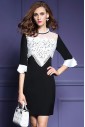 Sheath / Column Lace Hollow Out Knee-length 3/4 Length Sleeve Jewel Lace Mother of the Bride Dress