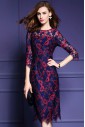 Sheath / Column Lace Knee-length 3/4 Length Sleeve Scoop Lace Mother of the Bride Dress