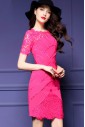 Lace Sheath / Column Knee-length Short Sleeve Scoop Lace Mother of the Bride Dress