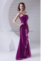 Satin One-shoulder Neckline A-line Floor Length Directionally Ruched Prom Dress