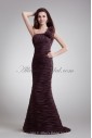Organza One-Shoulder Neckline Sweep Train Mermaid Delicately Ruched Prom Dress
