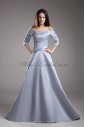 Satin Off-the-Shoulder Neckline Floor Length A-line Three-quarter Sleeves Prom Dress