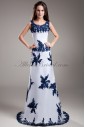 Organza Scoop Sweep Train A-line Embroidered Prom Dress