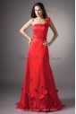 Satin and Tulle One-Shoulder Sweep Train A-line Applique Prom Dress